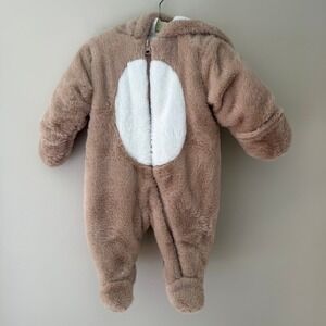 First Wish Baby Faux Fur Bear Pram Suit Hooded Bunting Brown 3-6 Months NWT